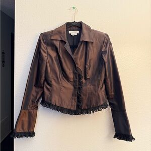 Kay Unger Brown Silk Blazer with Ruffle Trim